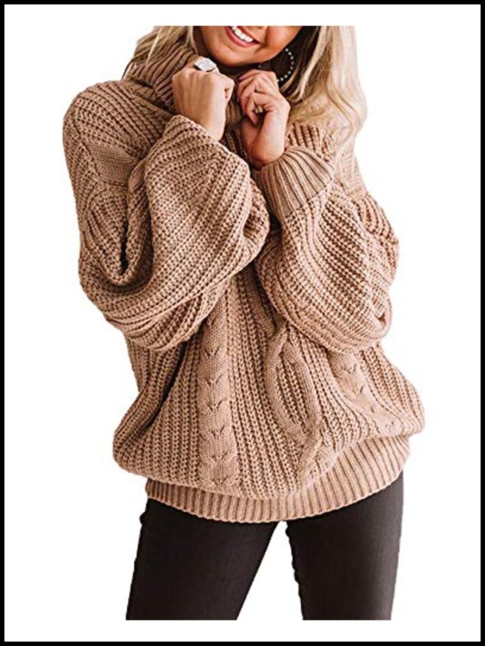 Chunky Cable Knit Turtleneck Sweater Long Sleeve Oversized Pullover Top
